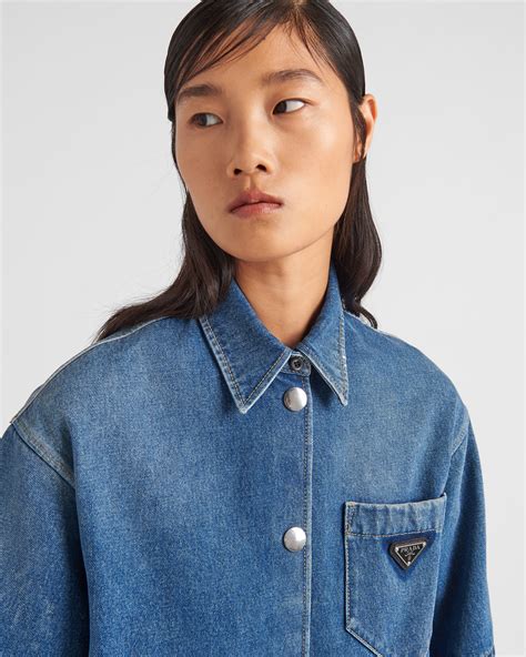 prada denim shirt women's|prada nylon ruffled top.